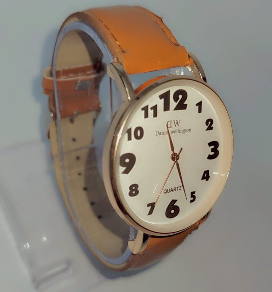 Classic Analog Men’s & Women’s Wrist Watch with Large Bold Numerals | Elegant White Dial | Brown Leather Strap | Quartz Movement