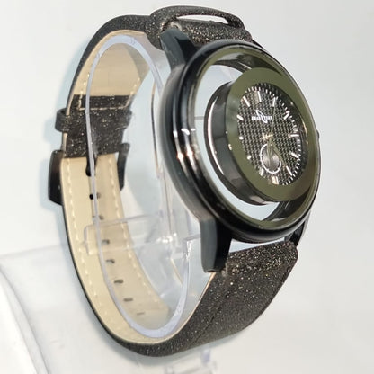 Stylish Black Analog Women’s Wrist Watch | Glossy Floating-Dial Design | Premium Leather Strap | Fashion Casual Watch for Girls & Ladies