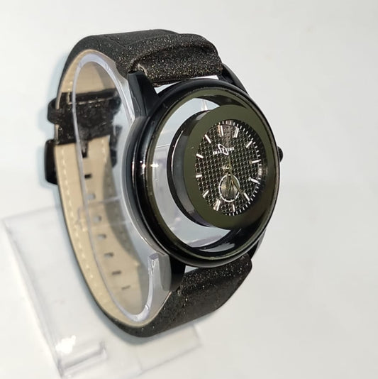 Stylish Black Analog Women’s Wrist Watch | Glossy Floating-Dial Design | Premium Leather Strap | Fashion Casual Watch for Girls & Ladies