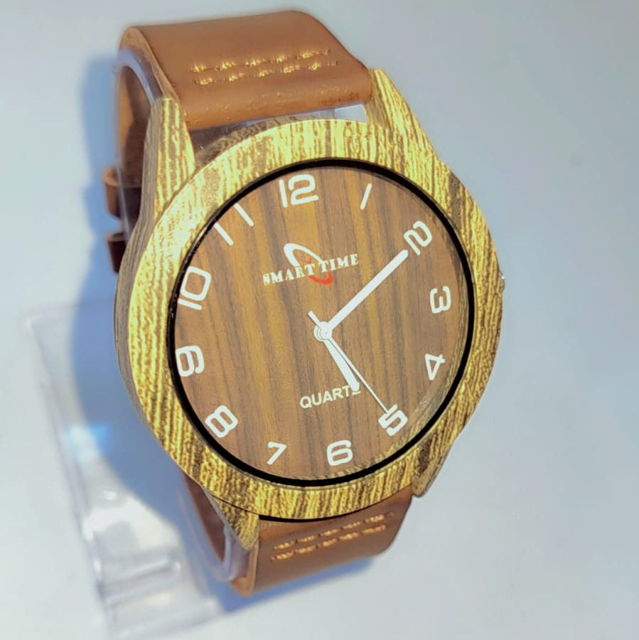 Classic Wood-Finish Analog Watch for Men – Quartz Movement