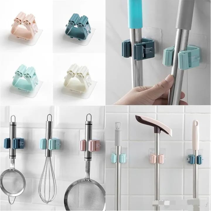 Strong Adhesive Mop & Broom Holder – Wall Mounted Multi-Purpose Organizer