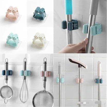 Strong Adhesive Mop & Broom Holder – Wall Mounted Multi-Purpose Organizer