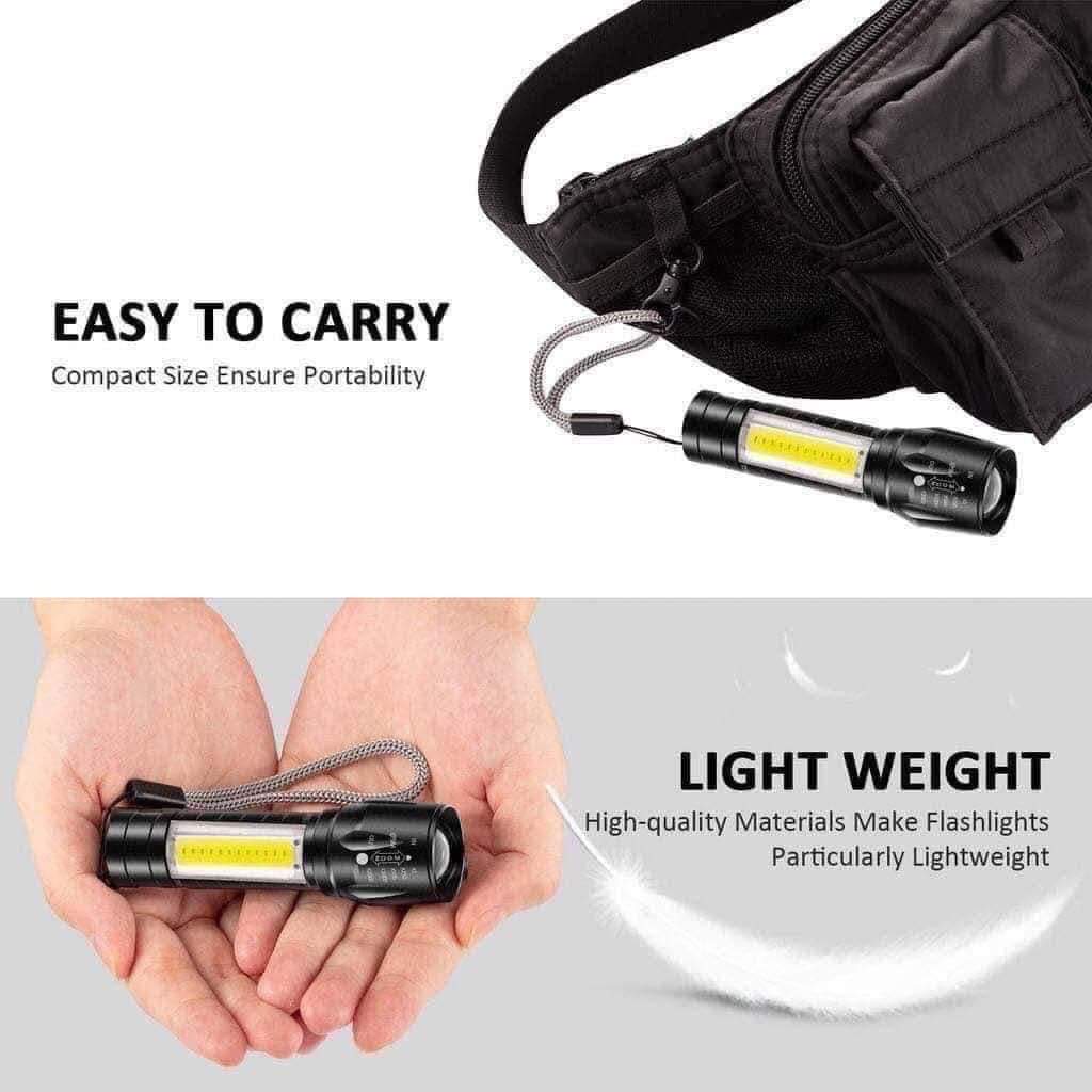 Rechargeable LED Flashlight Torch with COB Light – 3 Lighting Modes