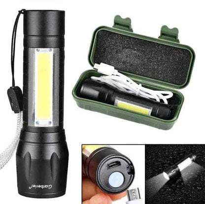 Rechargeable LED Flashlight Torch with COB Light – 3 Lighting Modes