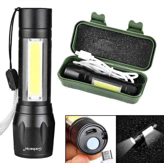 Rechargeable LED Flashlight Torch with COB Light – 3 Lighting Modes