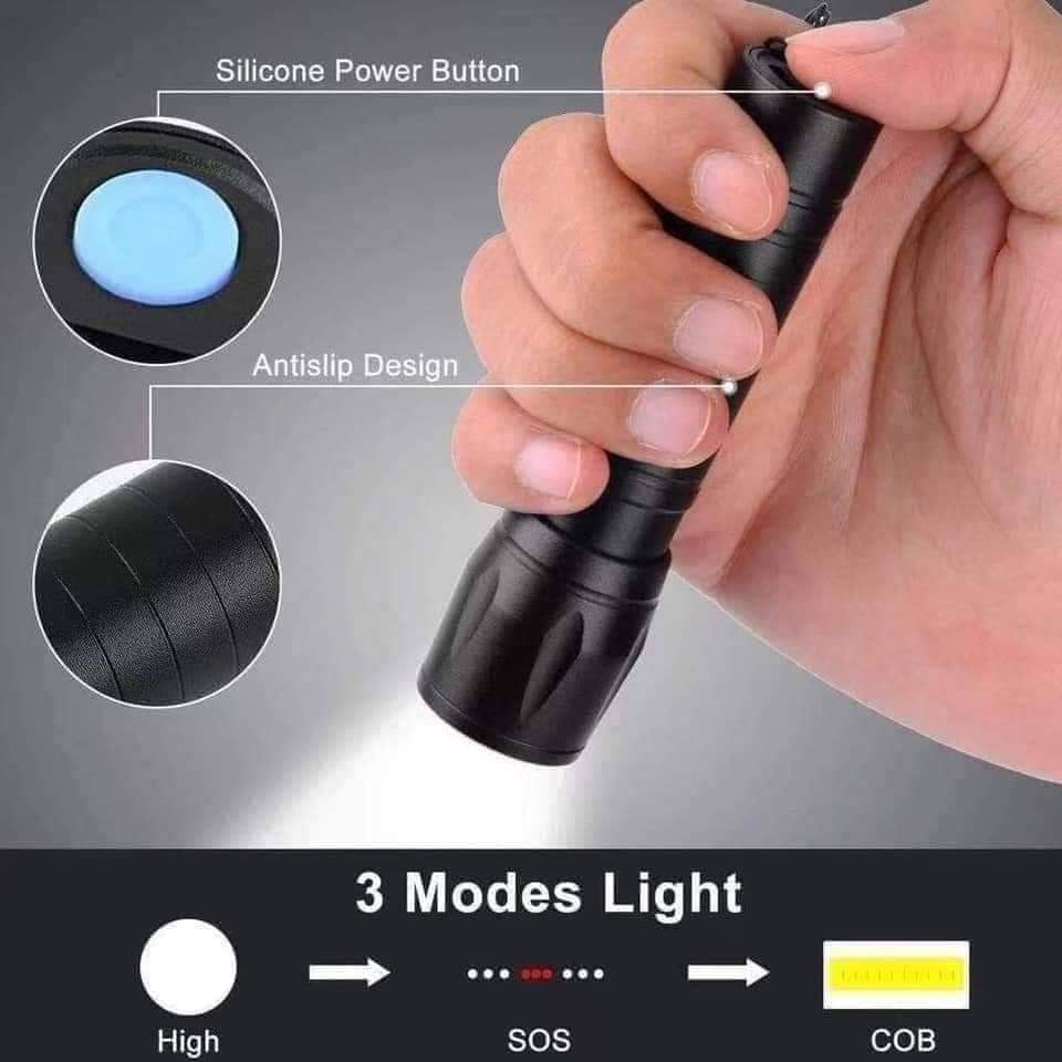 Rechargeable LED Flashlight Torch with COB Light – 3 Lighting Modes