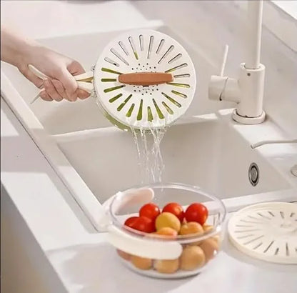 Folding Handle Drain Basket with Lid Fruit Vegetable Washing Bowl
