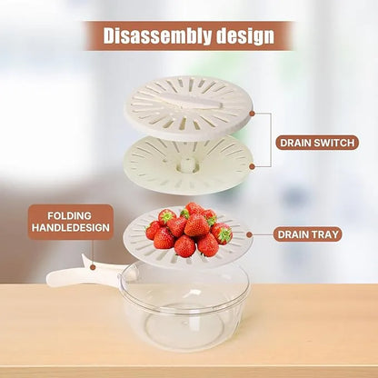 Folding Handle Drain Basket with Lid Fruit Vegetable Washing Bowl