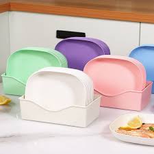 10-Piece Colorful Plastic Plate Set with Stand – Food-Grade, Multi-Function Dining Plates