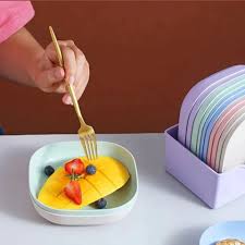 10-Piece Colorful Plastic Plate Set with Stand – Food-Grade, Multi-Function Dining Plates