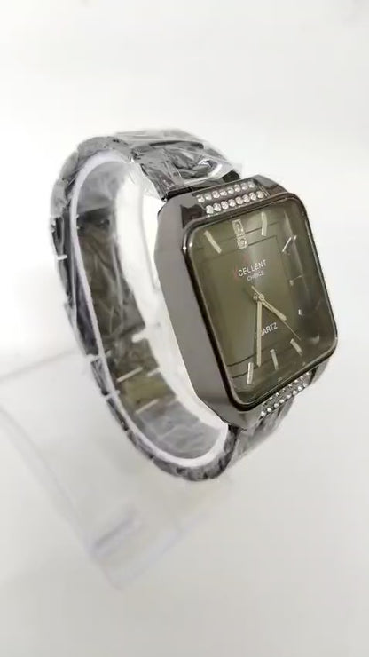 Xcellent Choice Square Quartz Watch with Crystal Accents