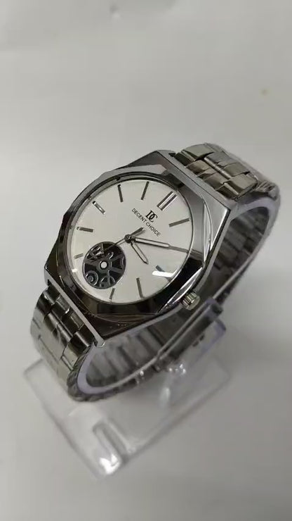 Decent Choice Men’s Luxury Stainless Steel Analog Watch | Textured Silver Dial | Quartz Movement | Premium Gift Box | Casual & Formal Wear