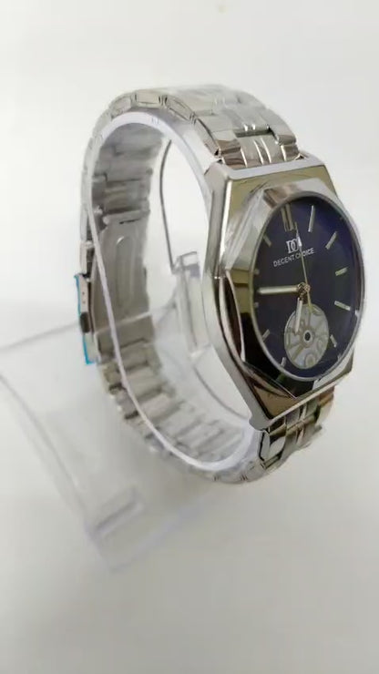 Decent Choice Men’s Stainless Steel Watch – Blue Textured Dial with Open-Heart Design