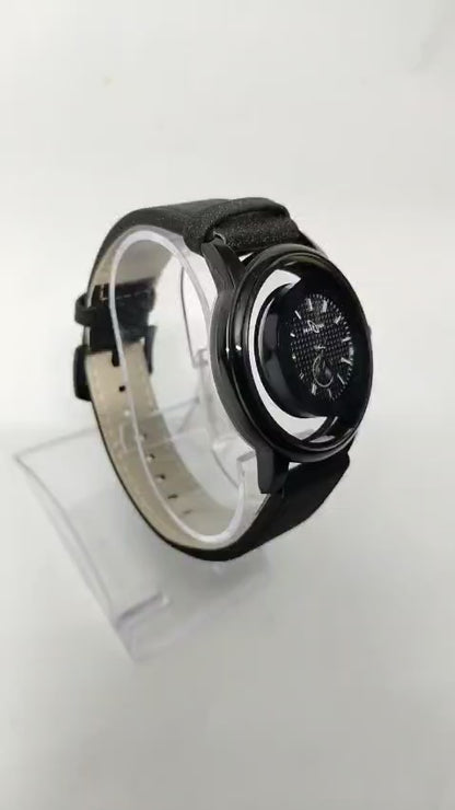 Stylish Black Analog Women’s Wrist Watch | Glossy Floating-Dial Design | Premium Leather Strap | Fashion Casual Watch for Girls & Ladies